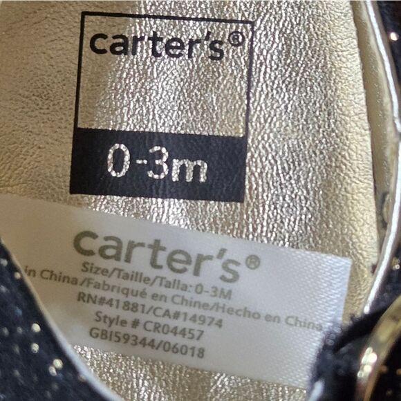 Carter's Glitter Mary Jane Crib Shoes Baby Girl 0-3M Newborn Black Formal Dressy - Picture 5 of 10